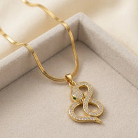 Crystal Serpent Snake Pendant Necklace - Anti-Tarnish Gold-Plated