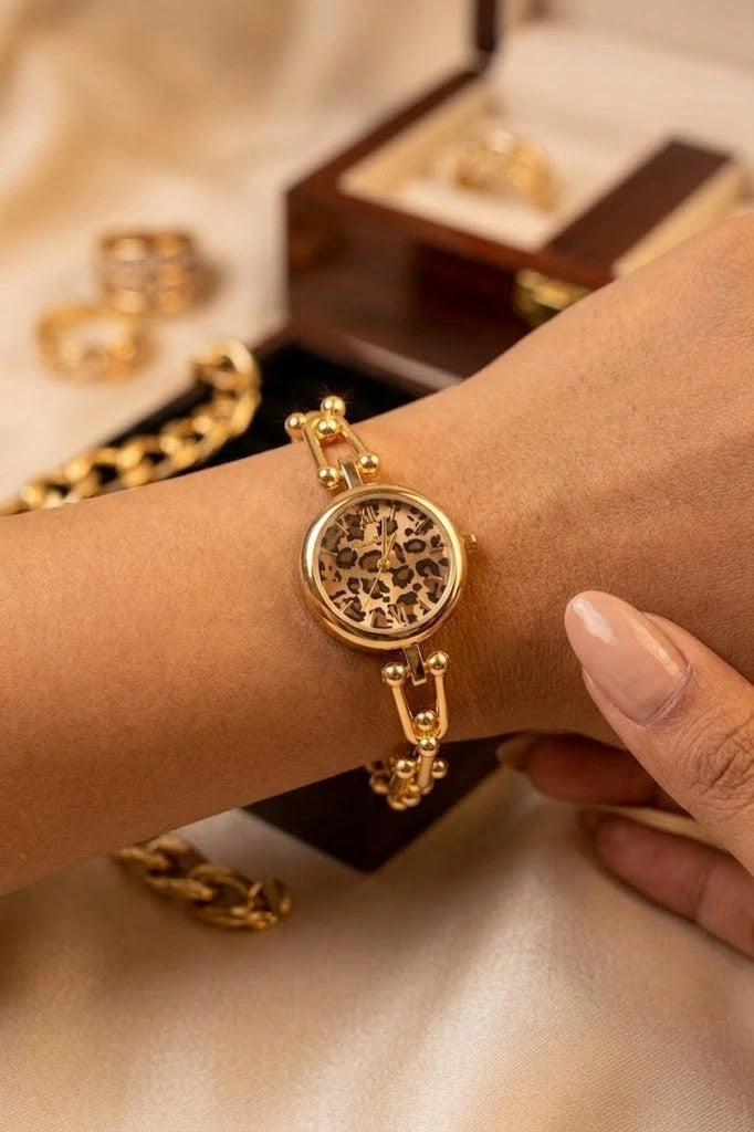 Leopard Print Dial Anti-Tarnish Gold Plated Watch for Women | Moncheri Jewels