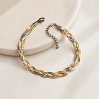 Tri-Color Braided Herringbone Bracelet - Anti-Tarnish Gold Plated