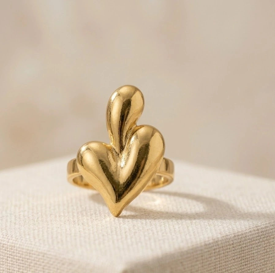 Triple Droplet Heart Anti-Tarnish Ring - 18K Gold Plated Adjustable Ring
