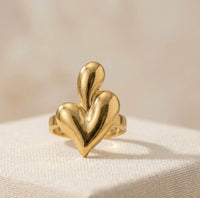 Triple Droplet Heart Anti-Tarnish Ring - 18K Gold Plated Adjustable Ring