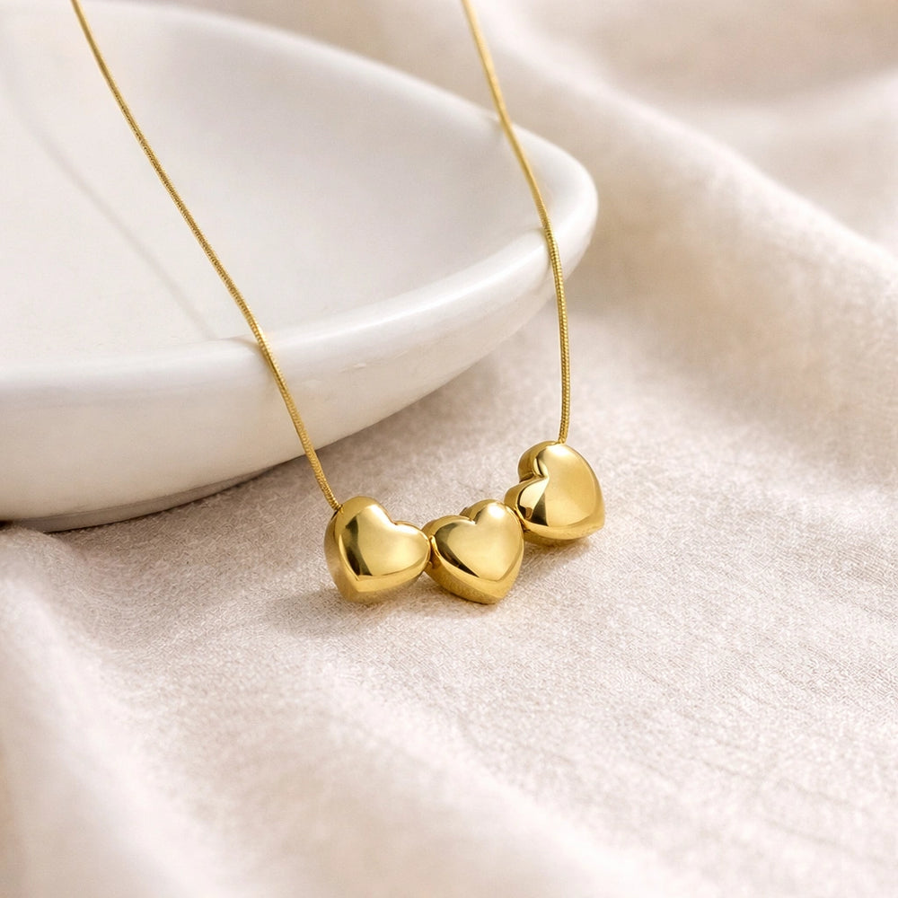 Triple Heart Anti-Tarnish Gold Plated Necklace for Women