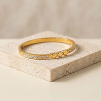 Triple Heart Crystal Bangle | Anti-Tarnish Gold-Plated Bracelet