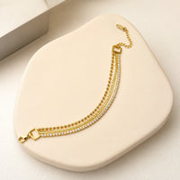 Geometric Triple Layer Rhinestone Gold Plated Bracelet