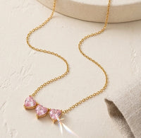 Triple Pink Heart Anti-Tarnish Gold Plated Necklace for Women