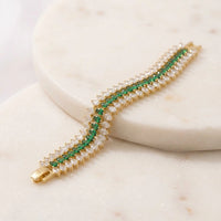 Emerald Green Triple Row Crystal Bracelet | Anti Tarnish Gold Plated