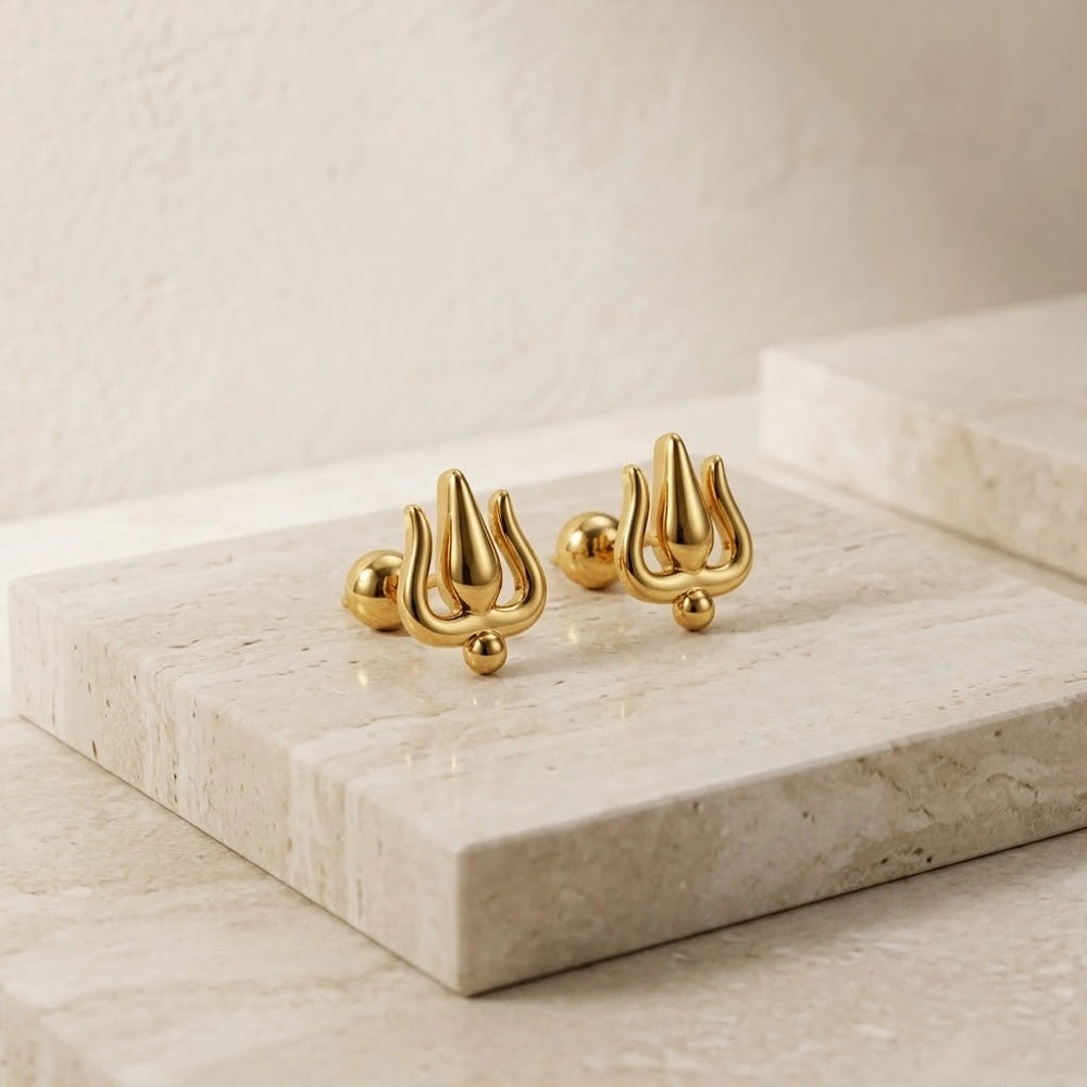 Trishul Design Anti-Tarnish Gold Plated Stud Earrings
