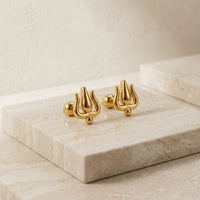 Trishul Design Anti-Tarnish Gold Plated Stud Earrings