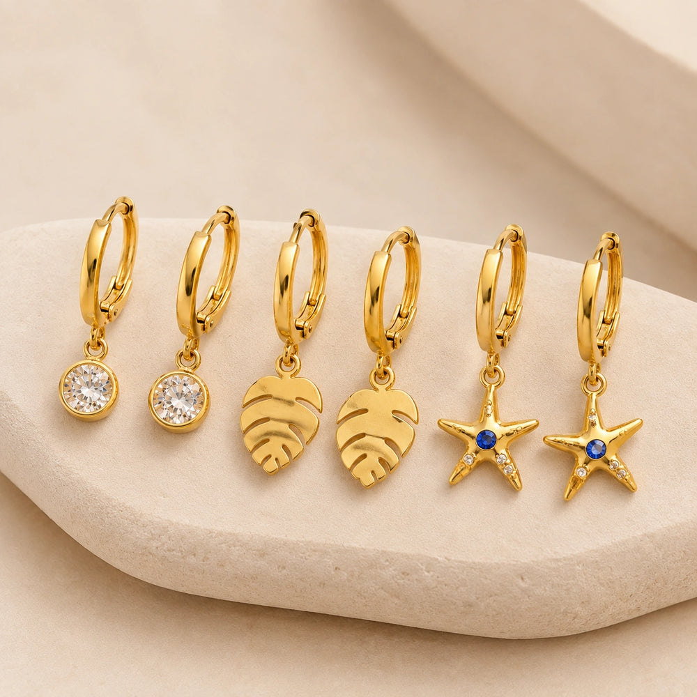 Tropical Ocean Charm Anti-Tarnish Gold Plated Hoop Earrings
