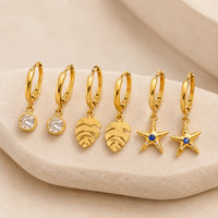 Tropical Ocean Charm Anti-Tarnish Gold Plated Hoop Earrings
