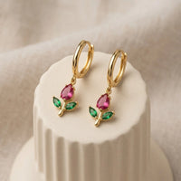 Tulip Floral Drop Anti Tarnish Gold Plated Hoop Earrings
