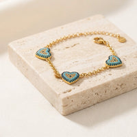 Turquoise Heart Evil Eye Bracelet - Anti Tarnish Gold Plated