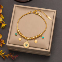 Turquoise Sunburst Charm Bracelet - Anti Tarnish Gold Plated Stainless Steel Chain