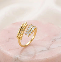Crystal Leaf Adjustable Fashion Ring