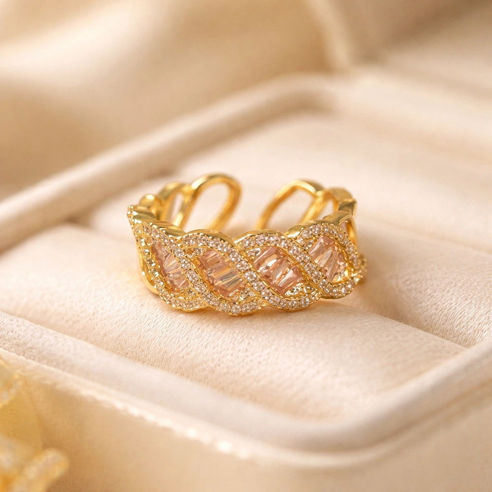 Gold Braided Baguette Fashion Ring | Twisted Pave Statement Jewelry