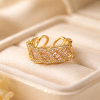 Gold Braided Baguette Fashion Ring | Twisted Pave Statement Jewelry