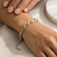 Tri-Color Braided Herringbone Bracelet - Anti-Tarnish Gold Plated