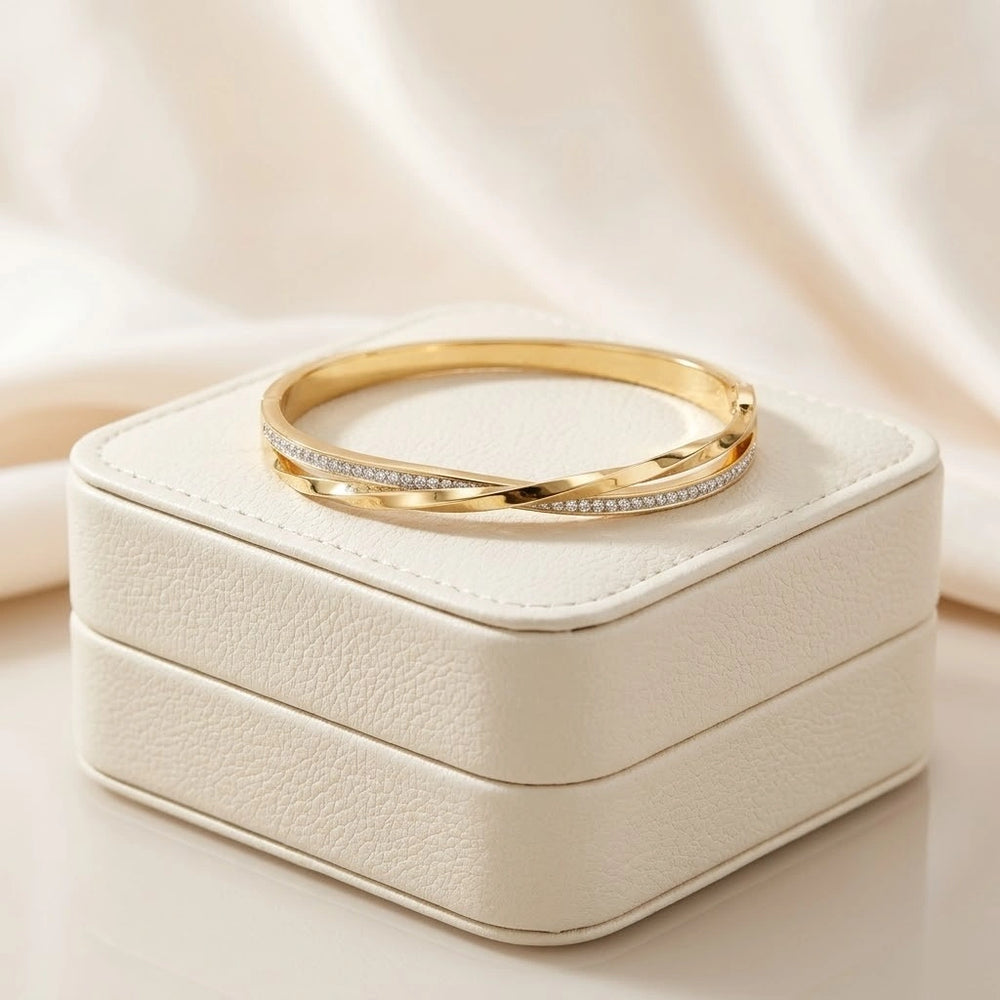 Twisted Zirconia Gold-Plated Bracelet | Anti-Tarnish Minimalist Bangle