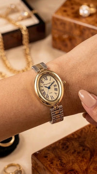 Vintage Oval Two-Tone Watch | Anti-Tarnish Gold-Plated Women's Timepiece