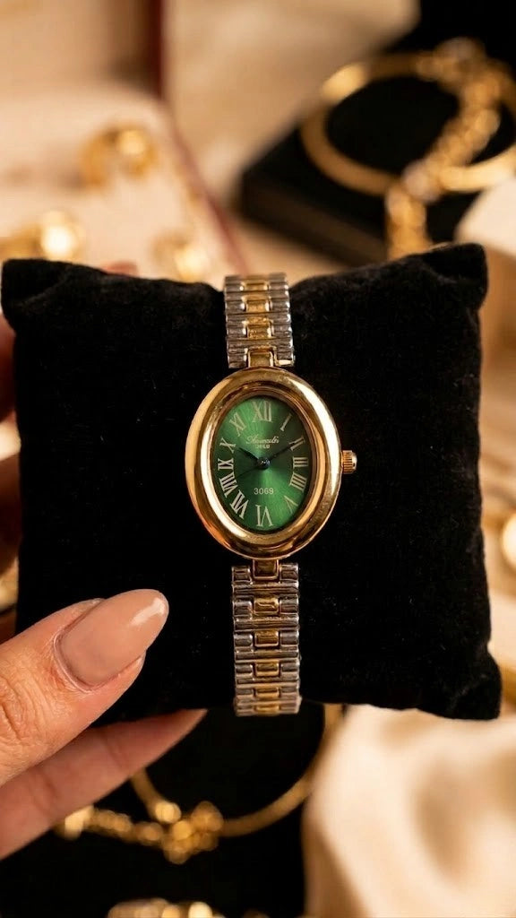 Vintage Emerald Dial Anti-Tarnish Gold Plated Watch