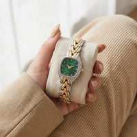 Moncheri Emerald Vintage Dual-Tone Anti-Tarnish Gold Plated Bracelet Watch