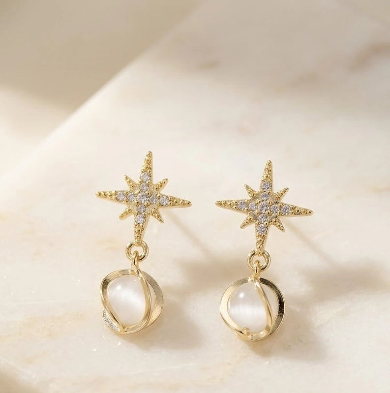 Celestial Star Drop Earrings with Opal Stone | Fashion Jewelry