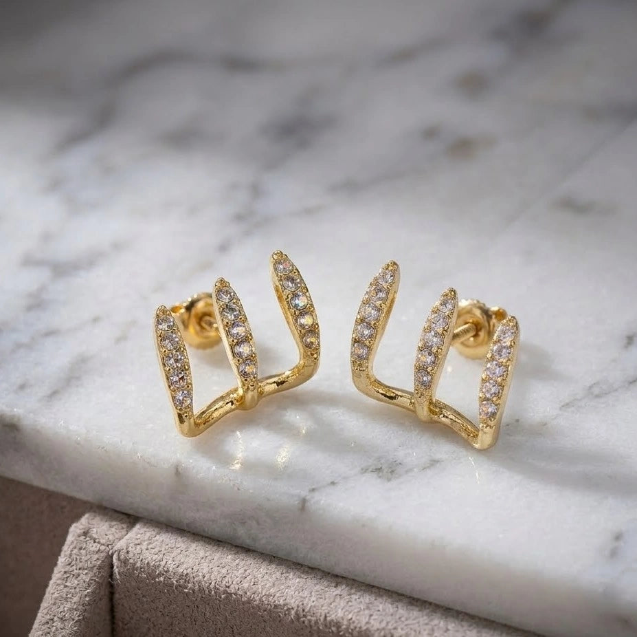 Crystal Triple Claw Stud Earrings | High Quality Fashion Jewelry