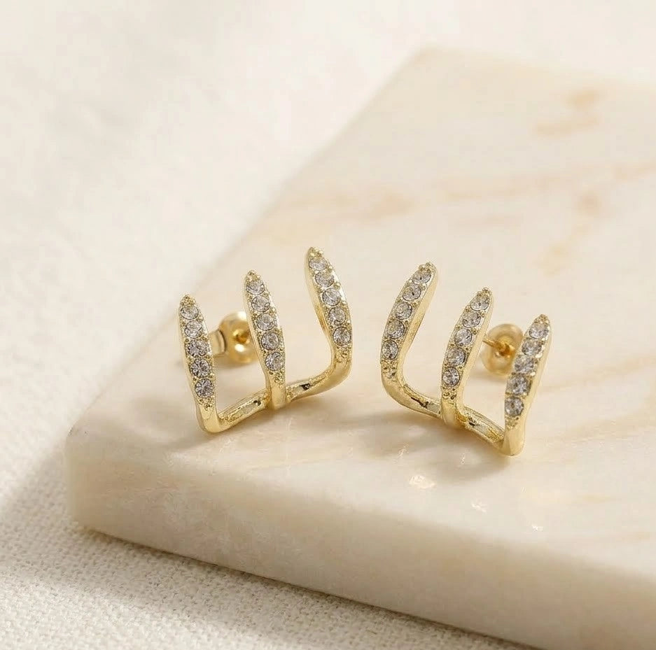 Crystal Triple Claw Stud Earrings | High Quality Fashion Jewelry