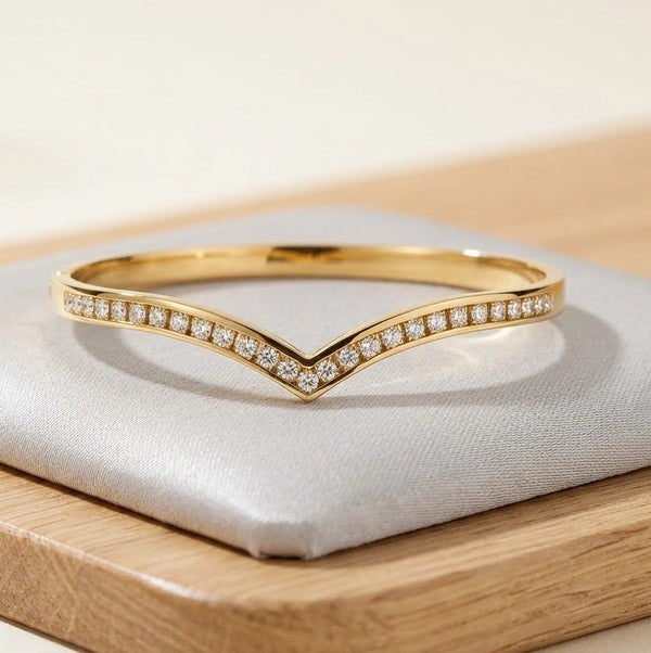 V-Shape Chevron CZ Bracelet in Anti-Tarnish Gold Plated Front View