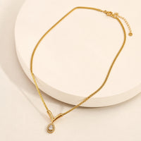 V-Shape Teardrop Crystal Pendant - Anti-Tarnish Gold-Plated Necklace