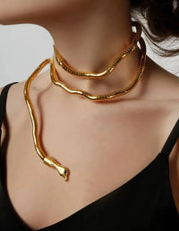 Flexible Gold Snake Choker Necklace & Wrap Bracelet - Statement Jewelry