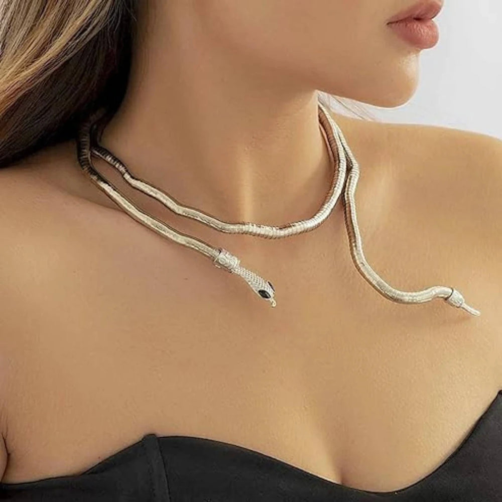Silver Snake Wrap Necklace & Bracelet | Flexible Statement Jewelry