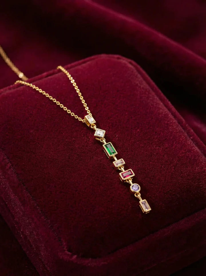 Multicolor Geometric Drop Necklace - Anti-Tarnish Gold Plated Minimalist Pendant
