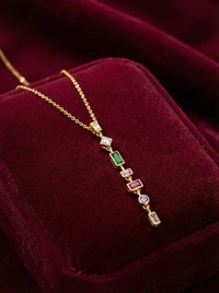Multicolor Geometric Drop Necklace - Anti-Tarnish Gold Plated Minimalist Pendant