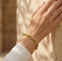 Vine Leaf Green Stone Bracelet | Elegant Gold Plated Accessory