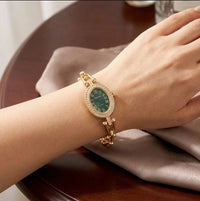 Vintage Emerald Dial Oval Watch - Anti-Tarnish Gold Plated