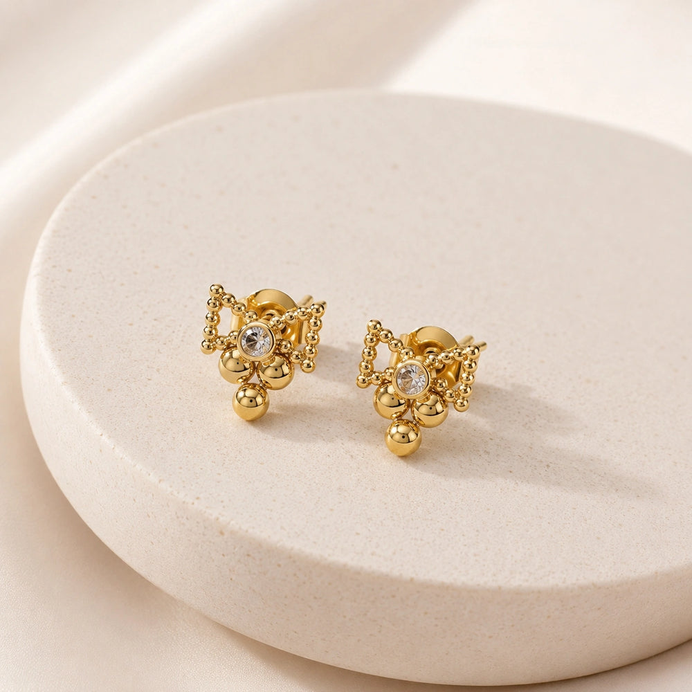 Vintage Beaded Crystal Stud Earrings - Anti Tarnish Gold Plated