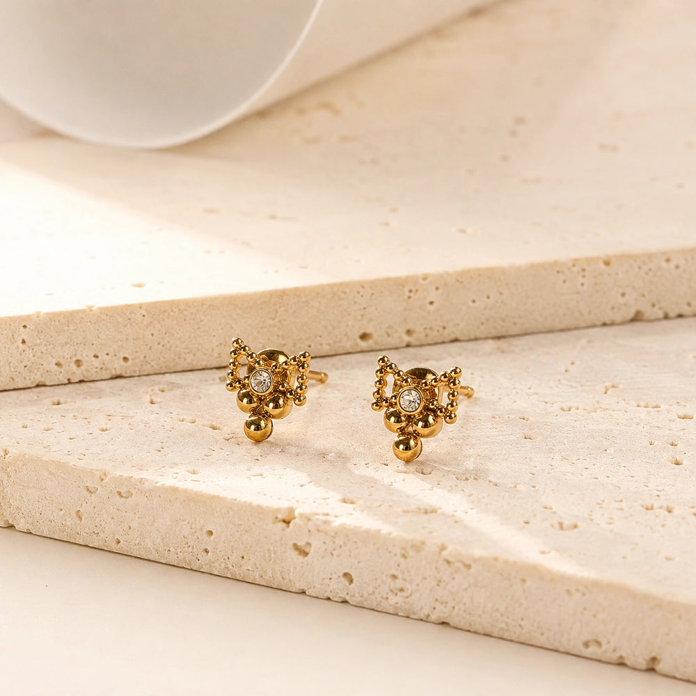 Vintage Beaded Crystal Stud Earrings - Anti Tarnish Gold Plated