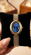 Vintage Blue Dial Oval Watch | Anti-Tarnish Two-Tone & Gold Plated