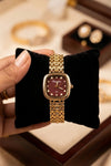 Old Money Aesthetic Burgundy Dial Watch - Anti-Tarnish Gold Plated