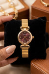 Vintage Burgundy Dial Gold Plated Watch | Anti-Tarnish Women's Watch