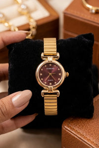 Vintage Burgundy Dial Gold Plated Watch | Anti-Tarnish Women's Watch