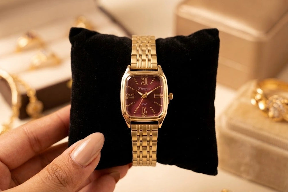 Classic Vintage Burgundy Dial Gold Plated Watch | Anti-Tarnish