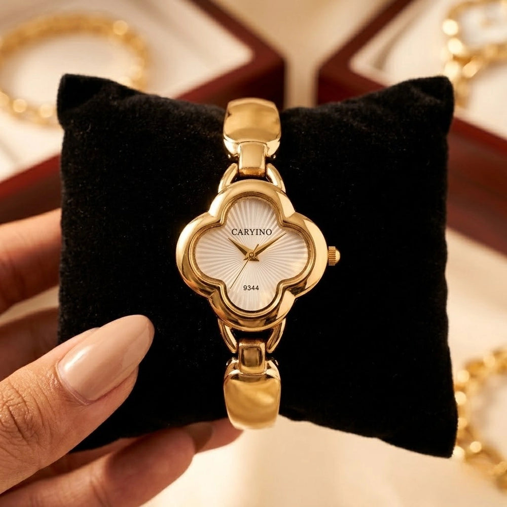 Vintage Clover Dial Anti-Tarnish Gold Plated Watch for Women