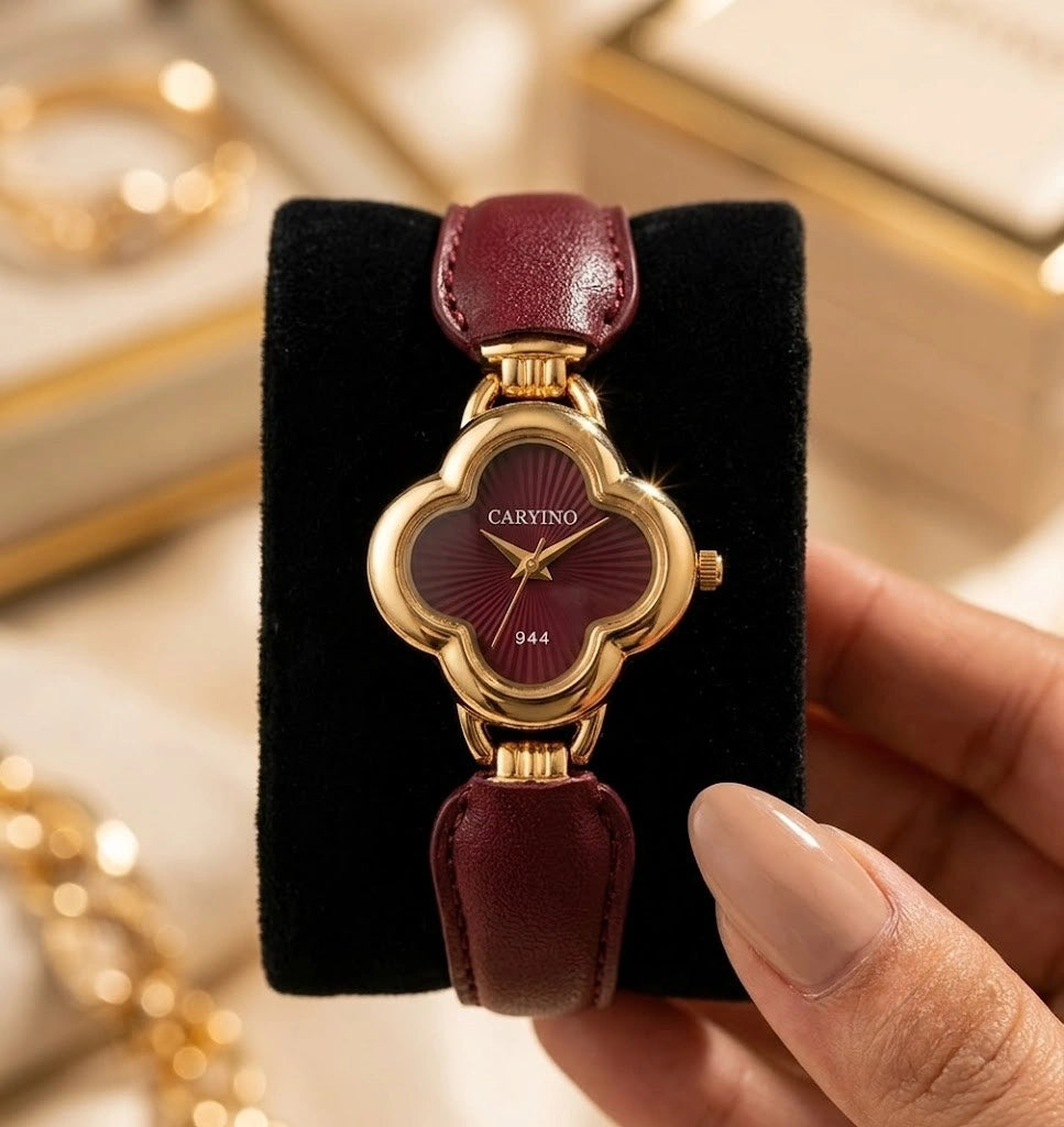 vintage-clover-dial-watch-burgundy-anti-tarnish-gold-plated