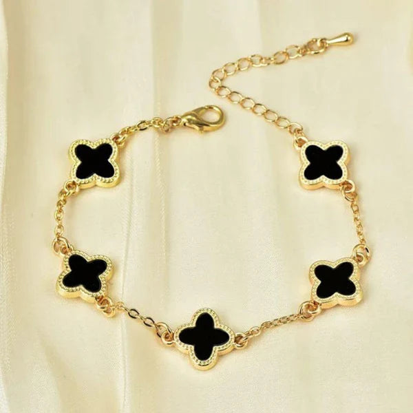 Black Clover Bracelet - Anti-Tarnish 18K Gold Plated | Lucky Four Leaf Charm