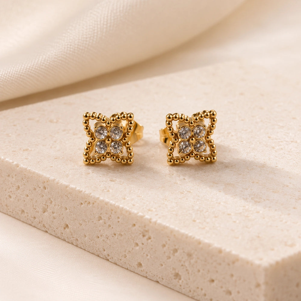 Vintage Crystal Square Studs | Anti-Tarnish Gold Plated Earrings