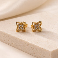 Vintage Crystal Square Studs | Anti-Tarnish Gold Plated Earrings