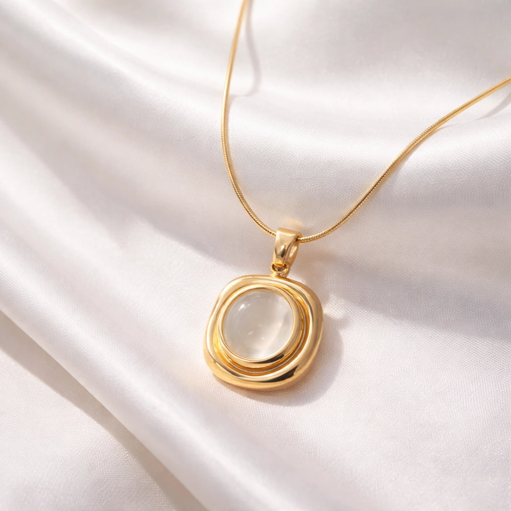 Minimalist White Stone Pendant Necklace | Anti-Tarnish Gold Plated