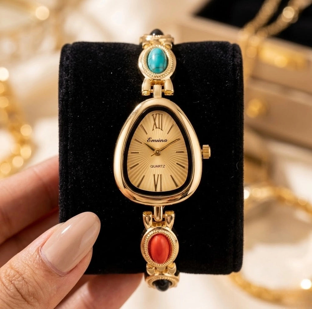 Vintage Teardrop Gemstone Bracelet Watch (Anti-Tarnish Gold Plated)